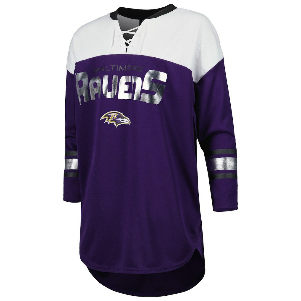 Baltimore Ravens G-III 4Her by Carl Banks Women's Double Team 3/4-Sleeve Lace-Up T-Shirt - Purple/White online