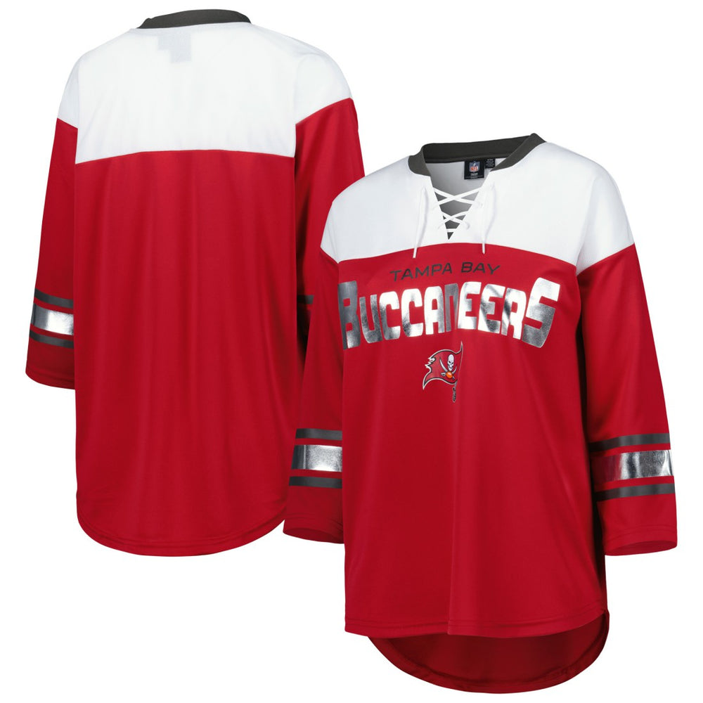Tampa Bay Buccaneers G-III 4Her by Carl Banks Women's Double Team 3/4-Sleeve Lace-Up T-Shirt - Red/White discount