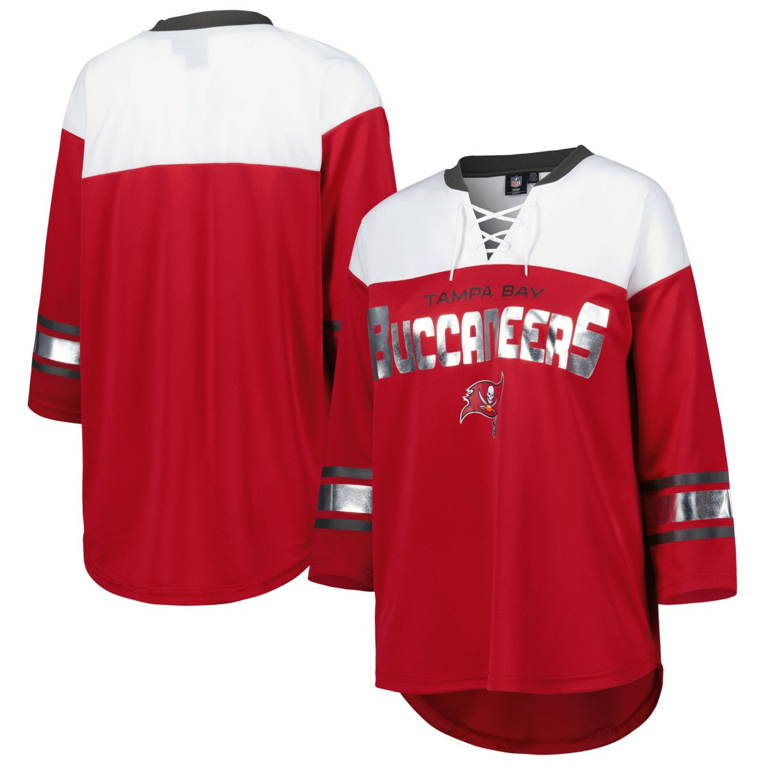 Tampa Bay Buccaneers G-III 4Her by Carl Banks Women's Double Team 3/4-Sleeve Lace-Up T-Shirt - Red/White discount