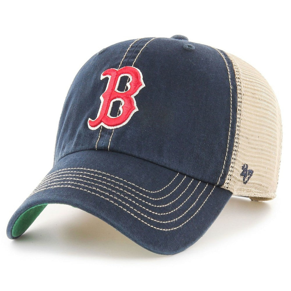 Boston Red Sox Team Logo Trawler Clean Up Trucker Snapback Hat - Navy/Cream | 47 brand