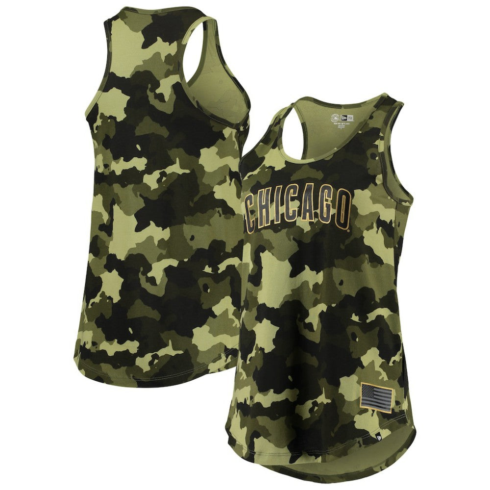 Chicago Cubs Women's 2022 MLB Armed Forces Day Camo Racerback Tank Top - Green | New Era