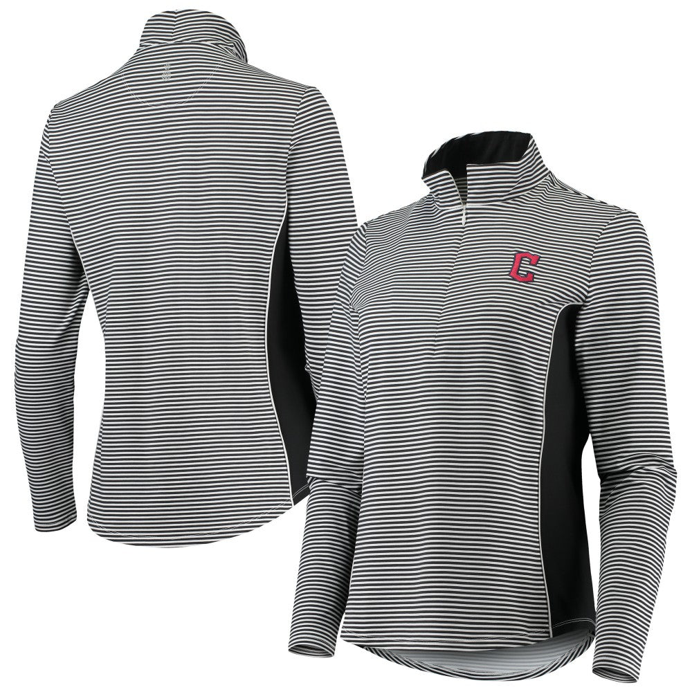 Cleveland Guardians Tommy Bahama Women's Aubrey Stripe Block IslandZone Half-Zip Jacket - Black