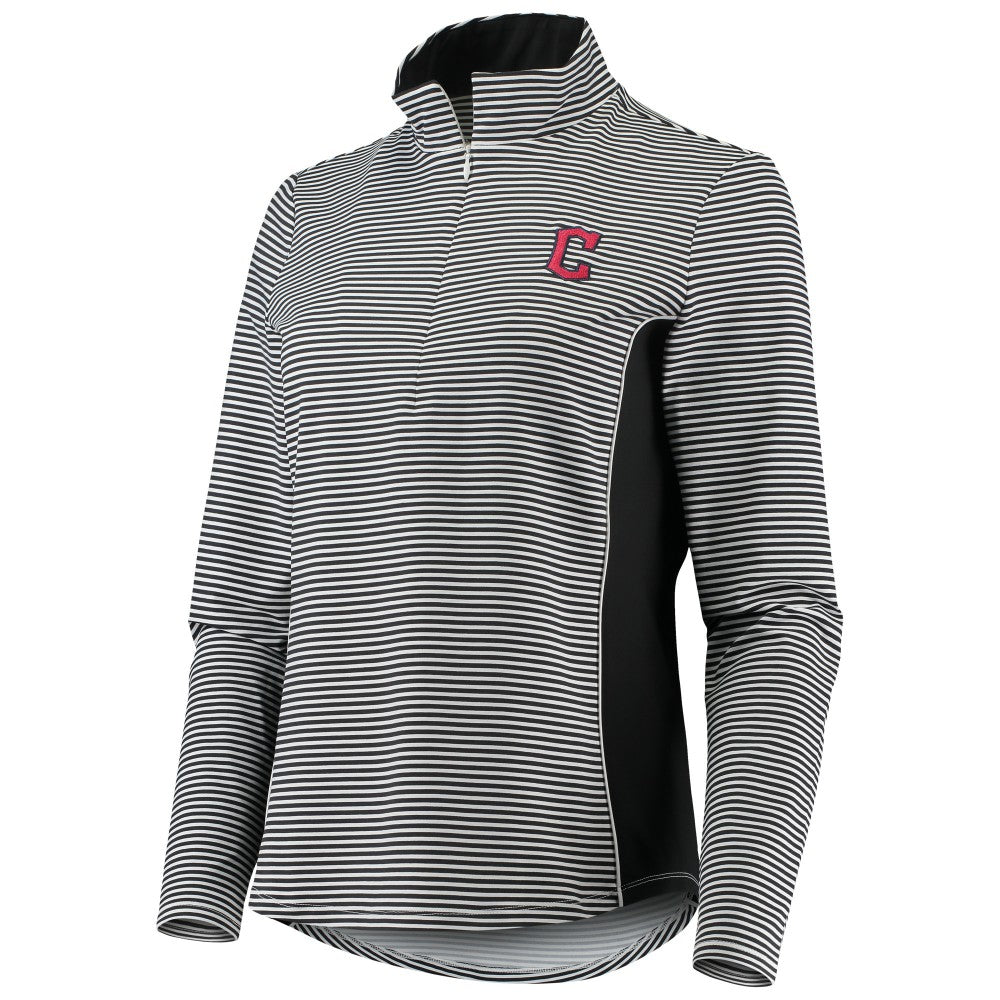 Cleveland Guardians Tommy Bahama Women's Aubrey Stripe Block IslandZone Half-Zip Jacket - Black