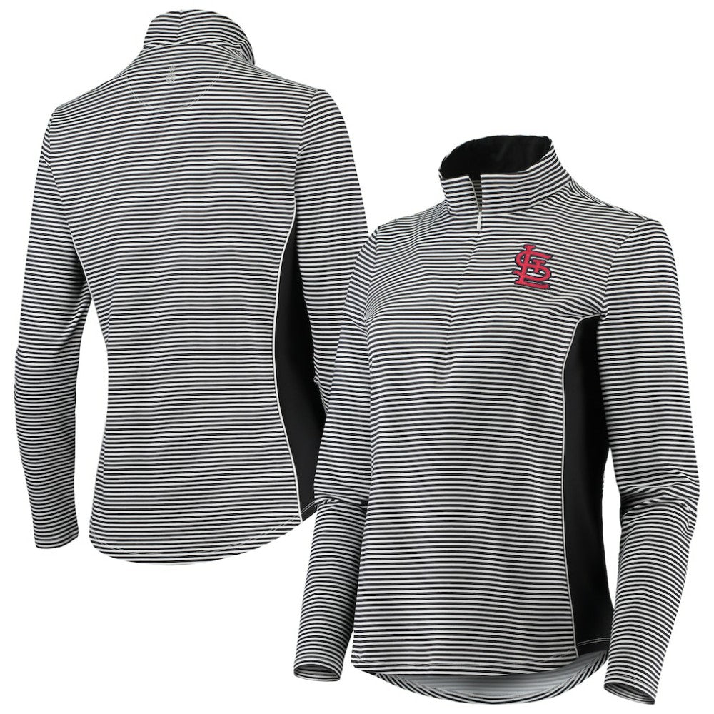 St. Louis Cardinals Tommy Bahama Women's Aubrey Stripe Block IslandZone Half-Zip Jacket - Black