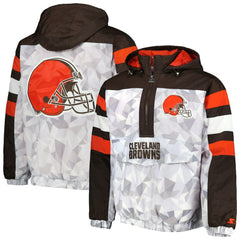 Cleveland Browns Starter Thursday Night Gridiron Raglan Half-Zip Hooded Jacket - White/Brown discount