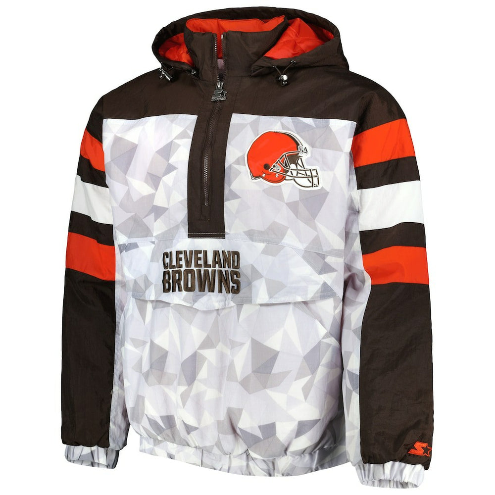 Cleveland Browns Starter Thursday Night Gridiron Raglan Half-Zip Hooded Jacket - White/Brown discount