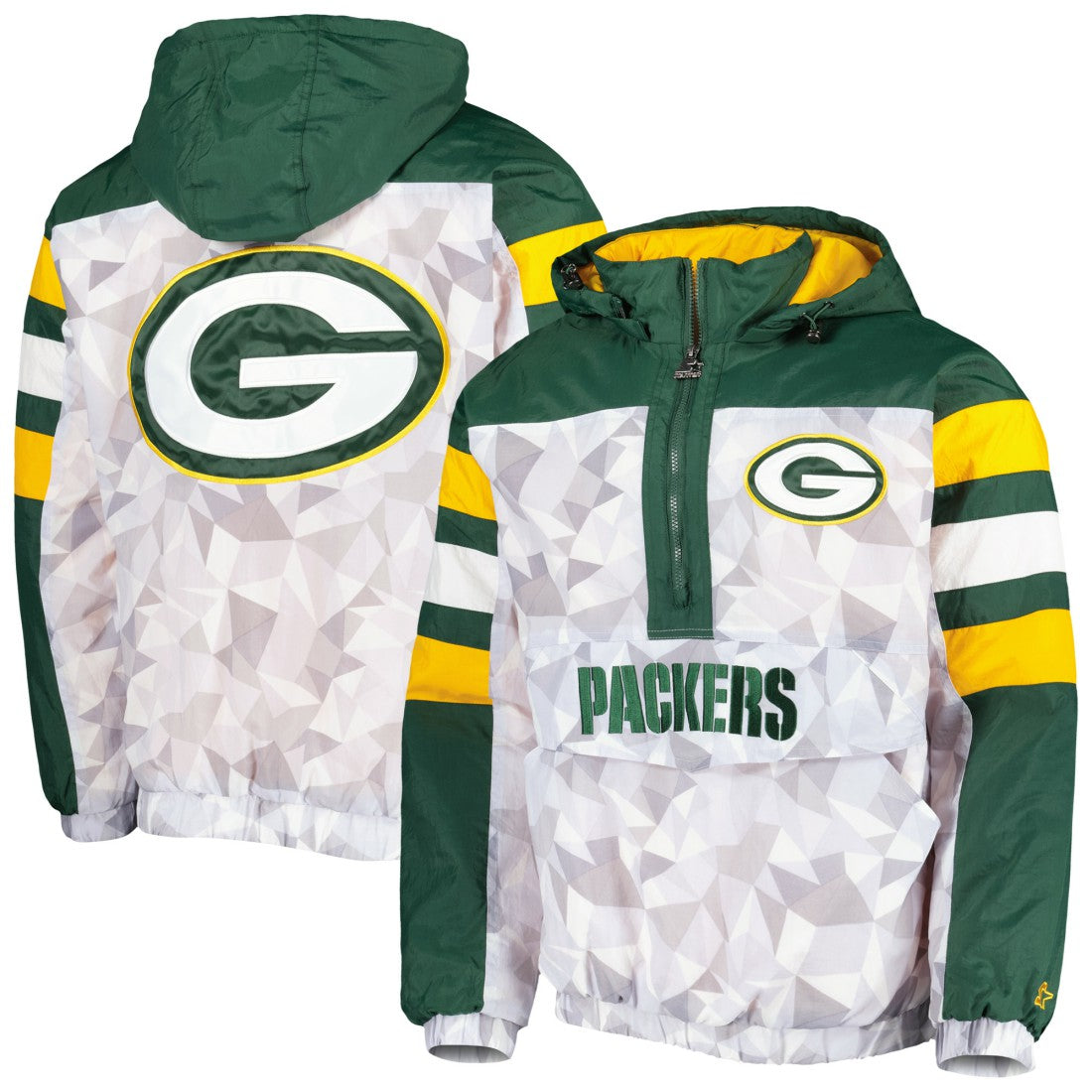 Green Bay Packers Starter Thursday Night Gridiron Raglan Half-Zip Hooded Jacket - White/Green discount