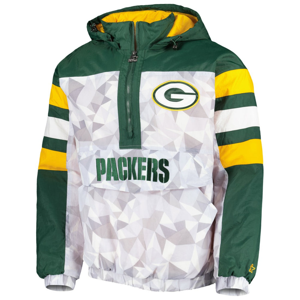 Green Bay Packers Starter Thursday Night Gridiron Raglan Half-Zip Hooded Jacket - White/Green discount