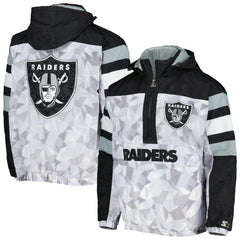 Las Vegas Raiders Starter Thursday Night Gridiron Raglan Half-Zip Hooded Jacket - White/Black for sale