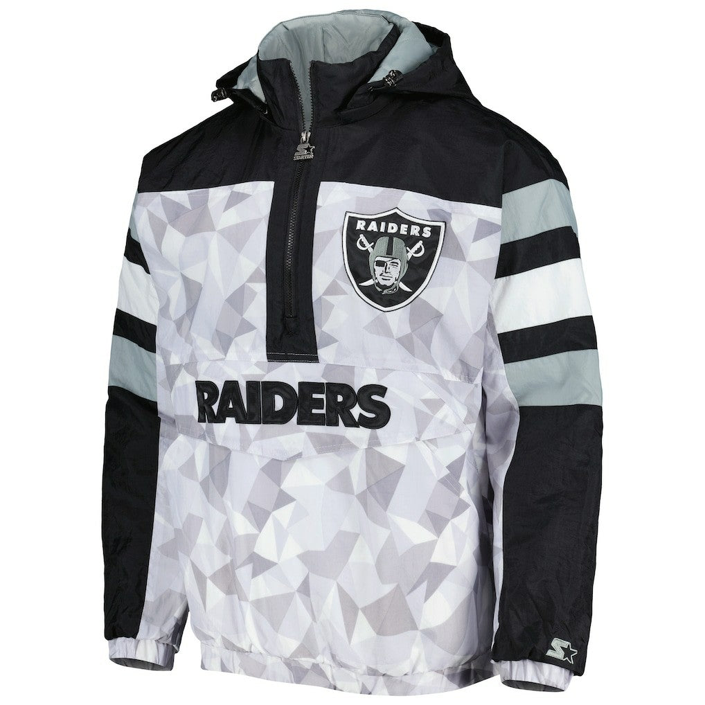 Las Vegas Raiders Starter Thursday Night Gridiron Raglan Half-Zip Hooded Jacket - White/Black for sale