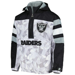 Las Vegas Raiders Starter Thursday Night Gridiron Raglan Half-Zip Hooded Jacket - White/Black for sale