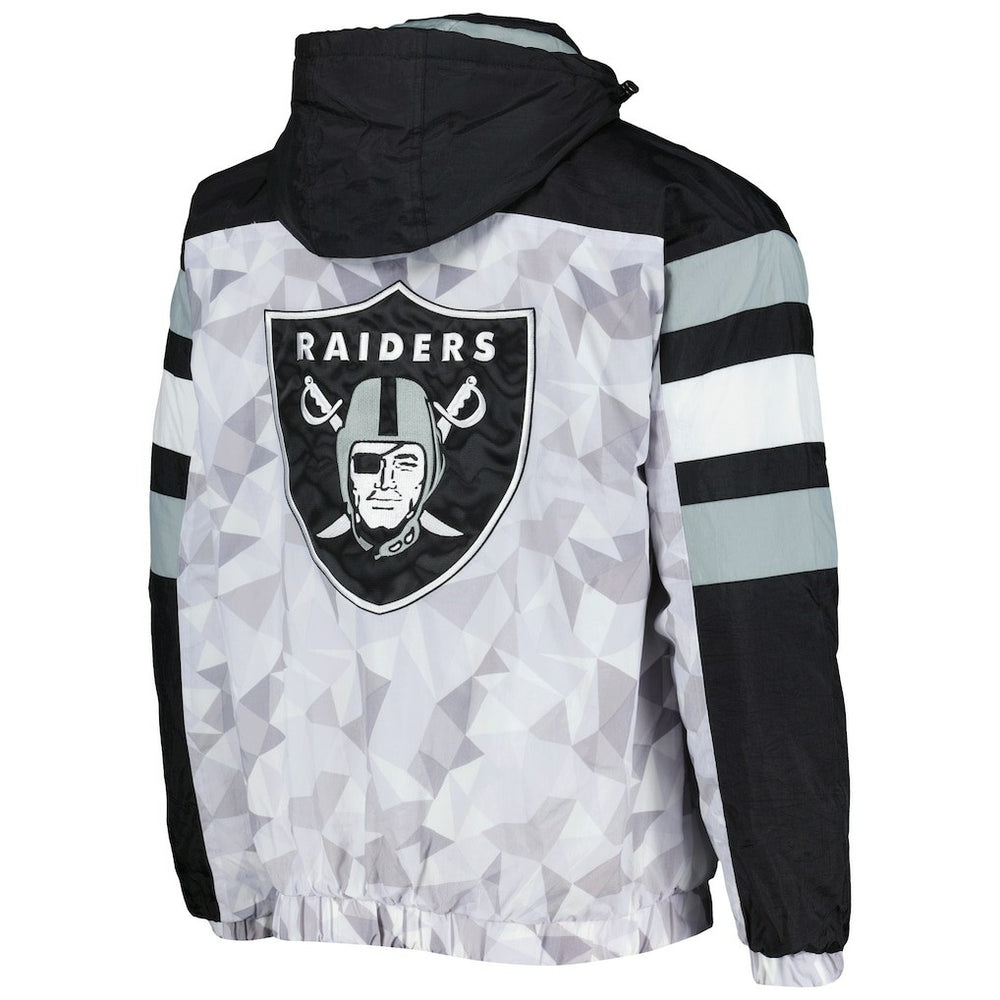 Las Vegas Raiders Starter Thursday Night Gridiron Raglan Half-Zip Hooded Jacket - White/Black for sale