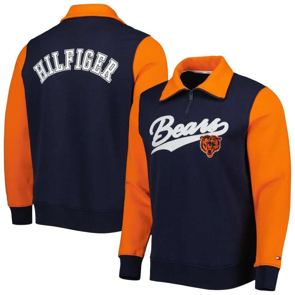 Chicago Bears Tommy Hilfiger Aiden Quarter-Zip Sweatshirt - Navy/Orange sale
