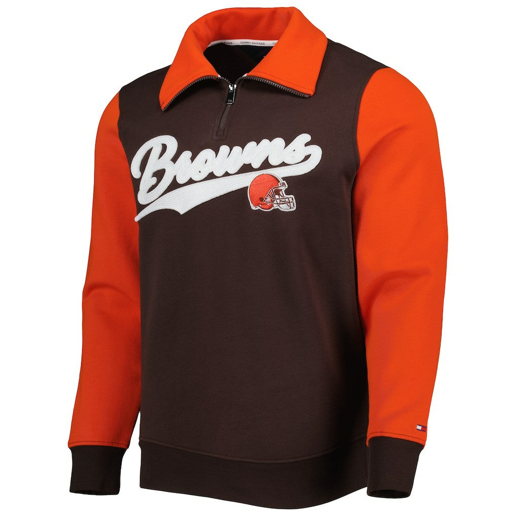 Cleveland Browns Tommy Hilfiger Aiden Quarter-Zip Sweatshirt - Brown/Orange sale