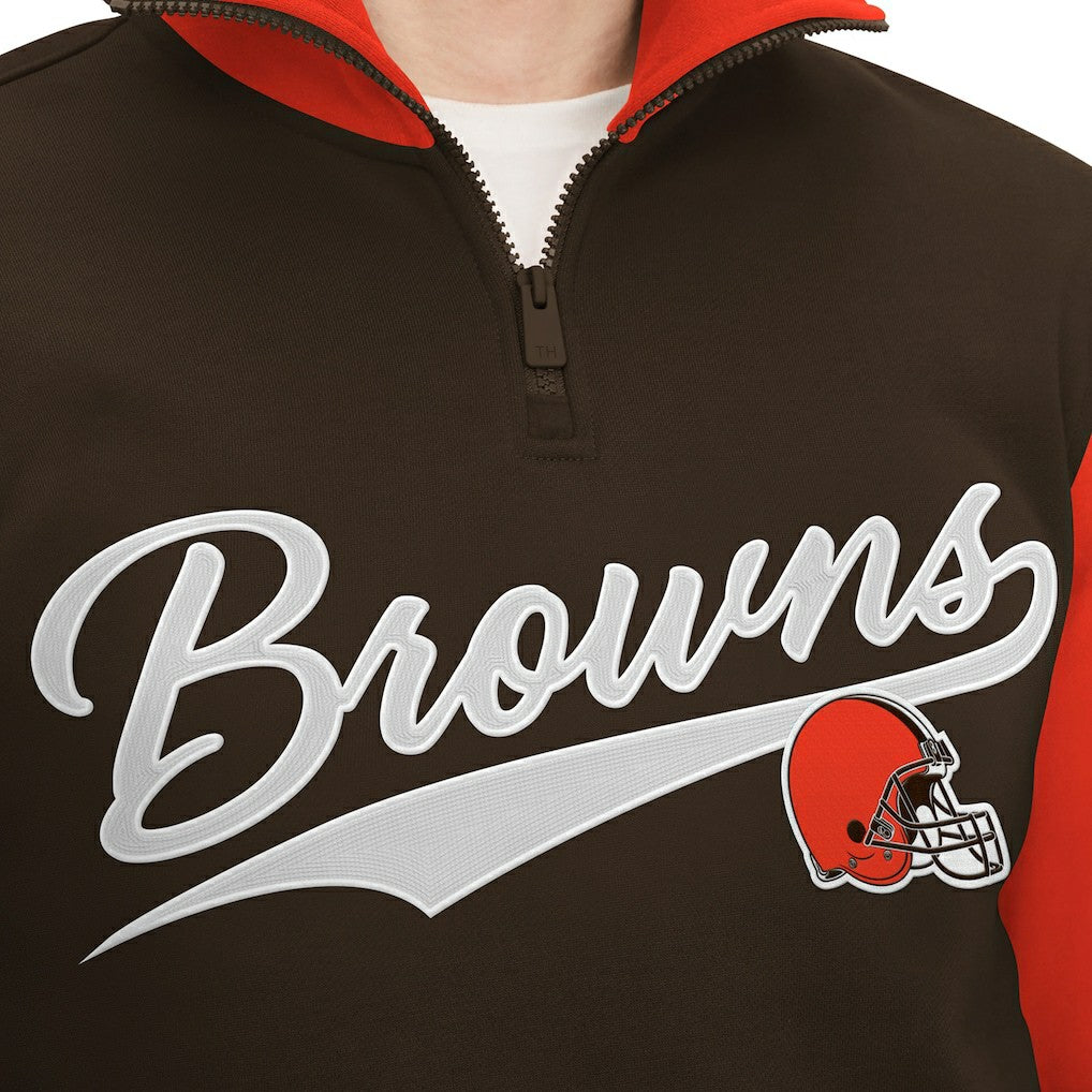 Cleveland Browns Tommy Hilfiger Aiden Quarter-Zip Sweatshirt - Brown/Orange sale