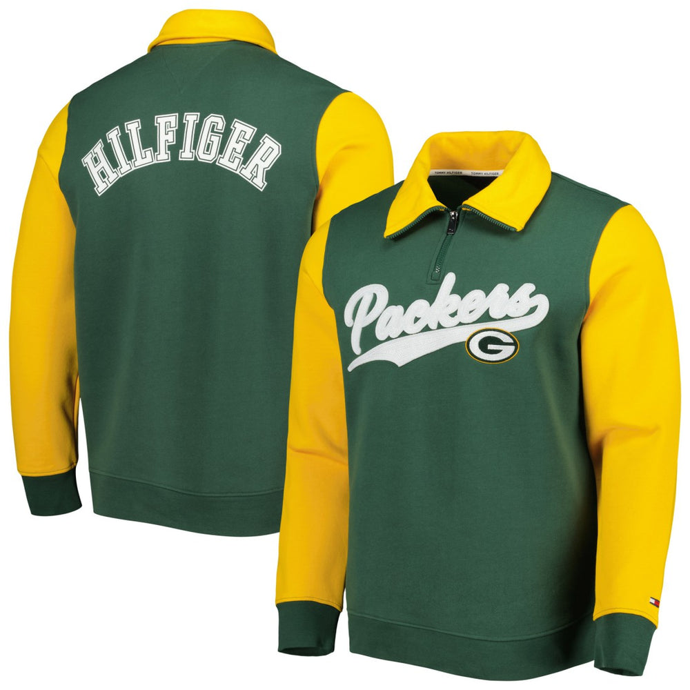 Green Bay Packers Tommy Hilfiger Aiden Quarter-Zip Sweatshirt - Green/Gold discount