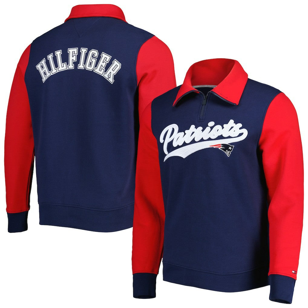 New England Patriots Tommy Hilfiger Aiden Quarter-Zip Sweatshirt - Navy/Red sale