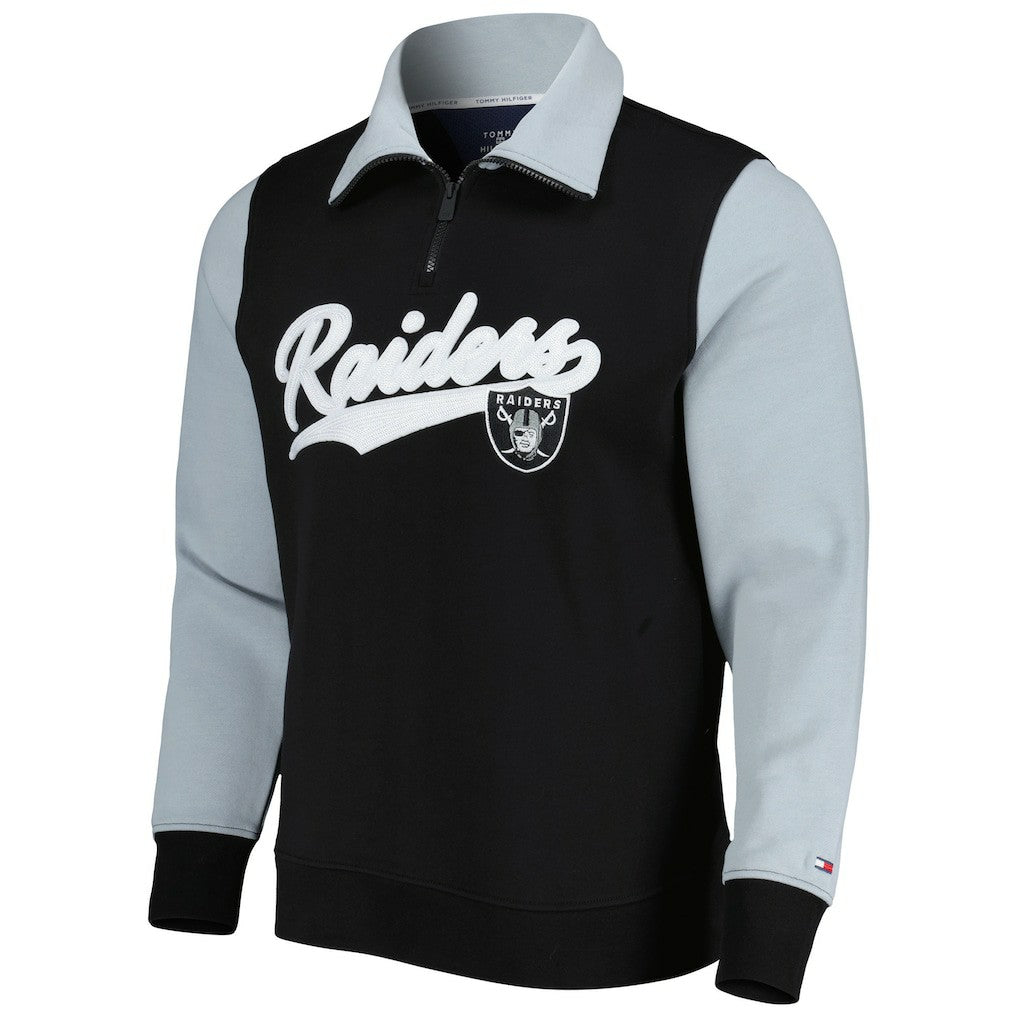 Las Vegas Raiders Tommy Hilfiger Aiden Quarter-Zip Sweatshirt - Black/Silver on sale