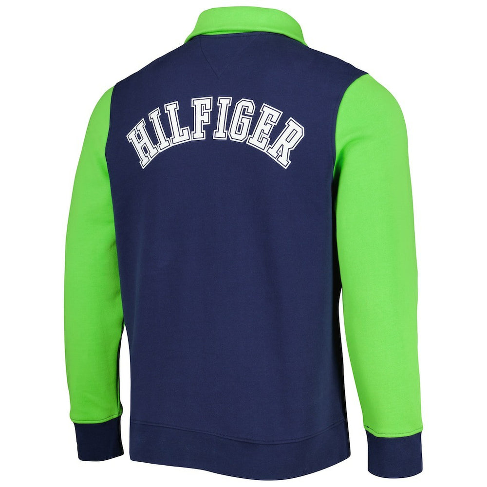 Seattle Seahawks Tommy Hilfiger Aiden Quarter-Zip Sweatshirt - College Navy/Neon Green for sale