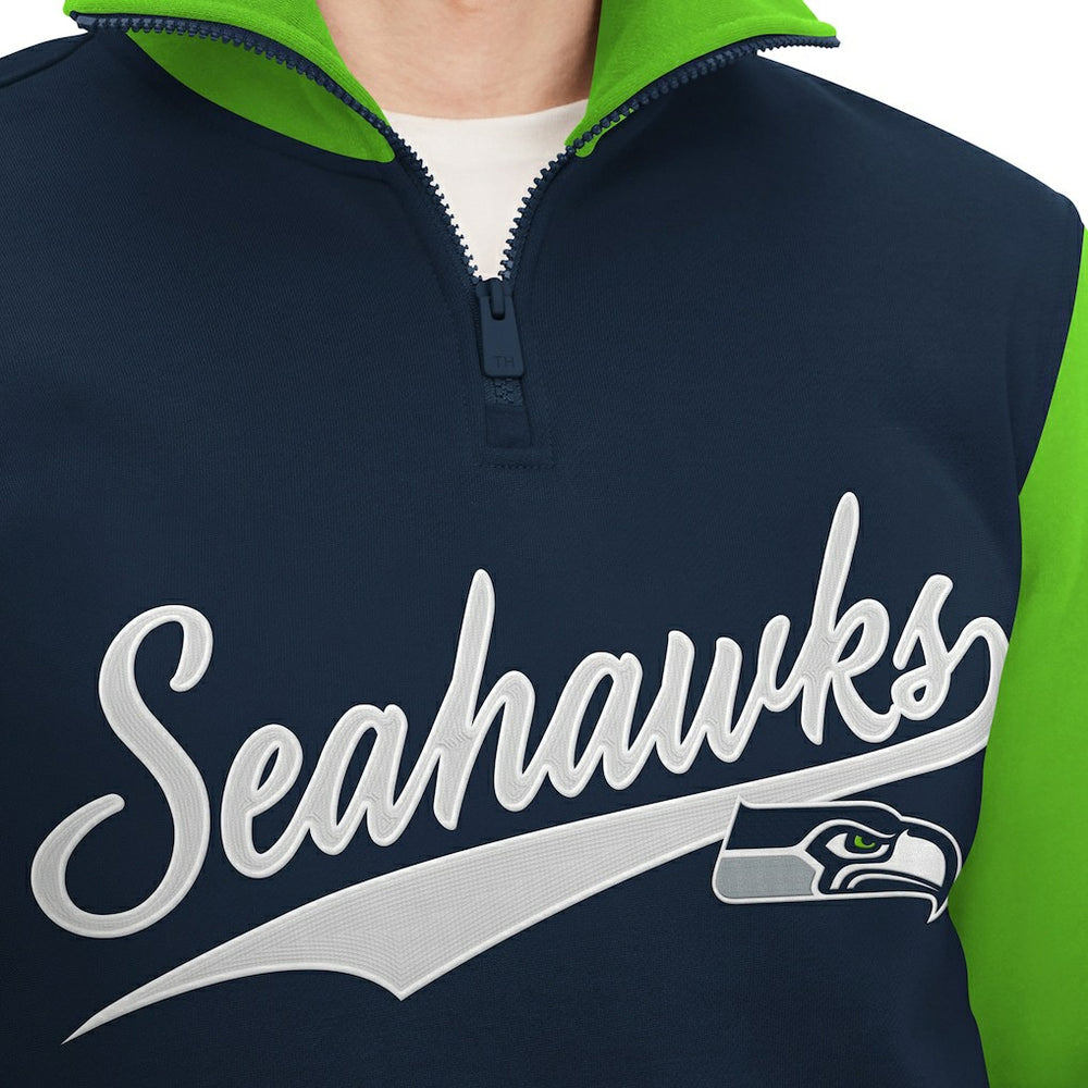 Seattle Seahawks Tommy Hilfiger Aiden Quarter-Zip Sweatshirt - College Navy/Neon Green for sale