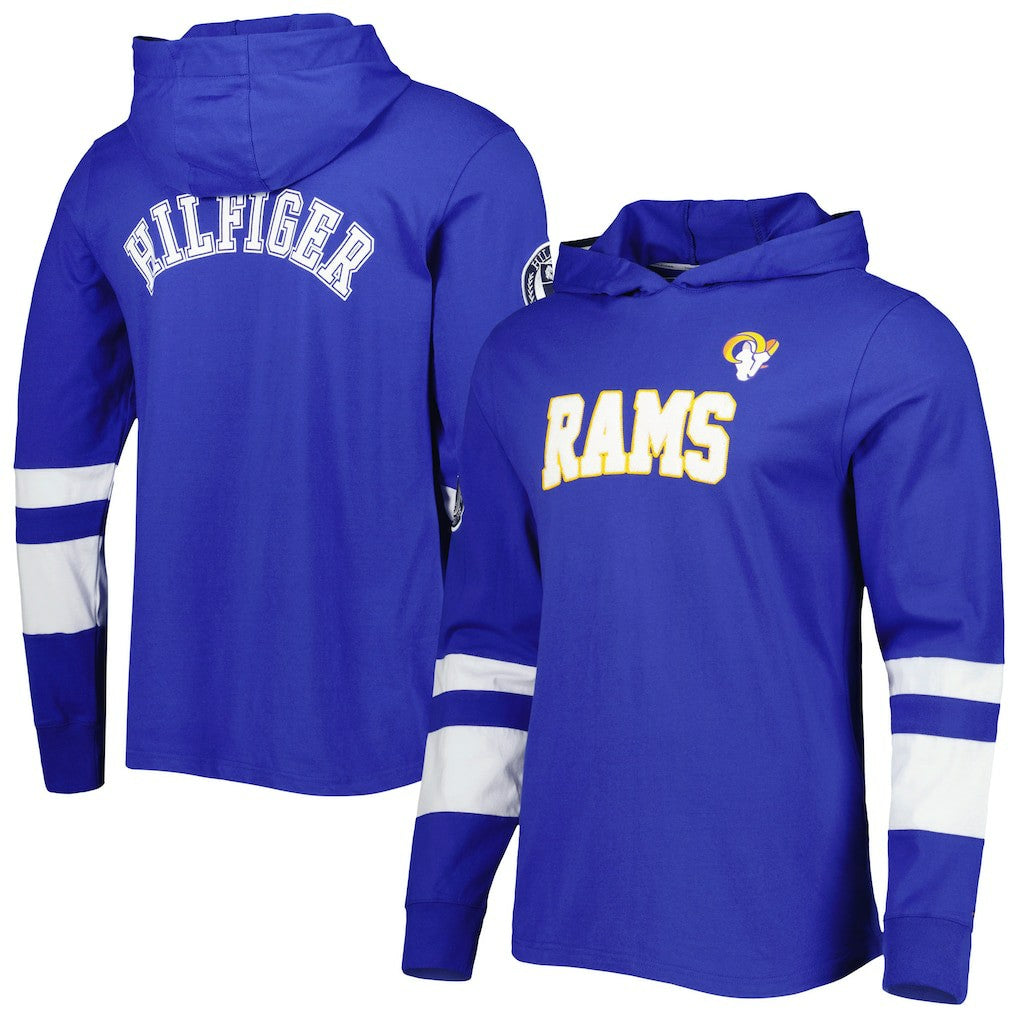 Los Angeles Rams Tommy Hilfiger Alex Long Sleeve Hoodie T-Shirt - Royal/White on sale