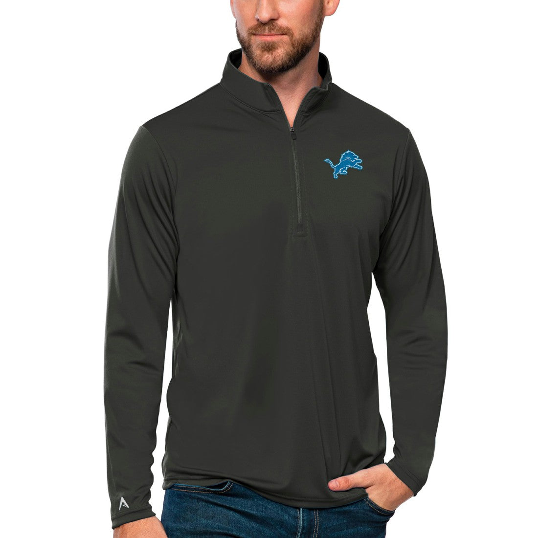 Detroit Lions Antigua Tribute Quarter-Zip Lightweight Pullover Top - Charcoal sale