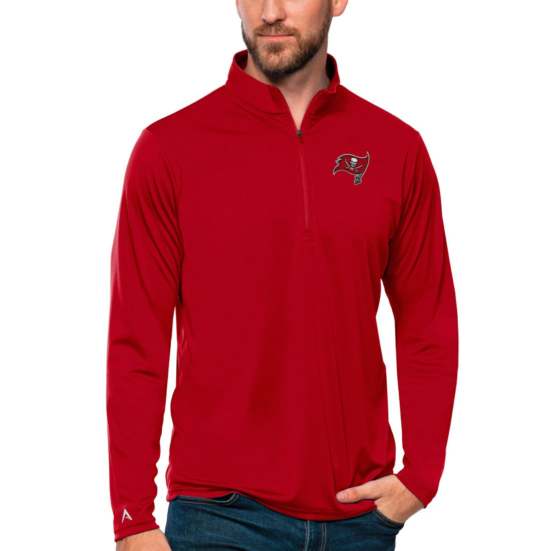 Tampa Bay Buccaneers Antigua Tribute Quarter-Zip Lightweight Pullover Top - Red on sale
