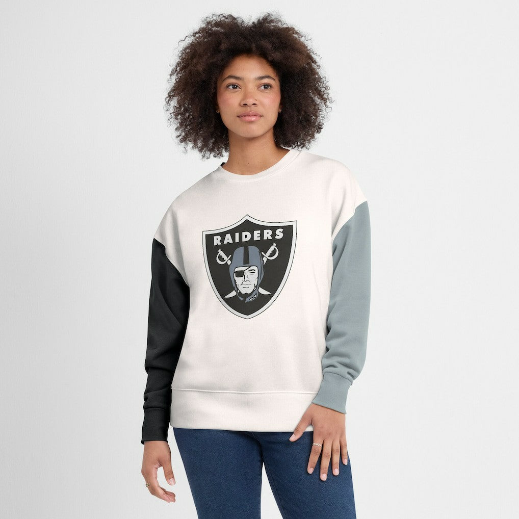 Las Vegas Raiders Women's Colorblock Primary Logo Pullover Sweatshirt - White on sale