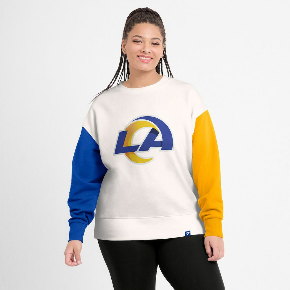 Los Angeles Rams Women's Colorblock Primary Logo Pullover Sweatshirt - White sale