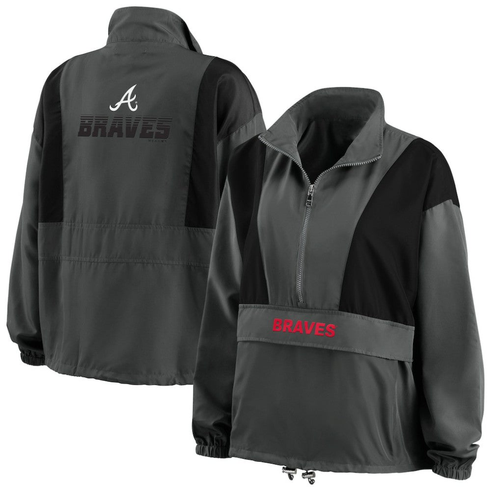 Atlanta Braves WEAR by Erin Andrews Women's Packable Half-Zip Jacket - Charcoal