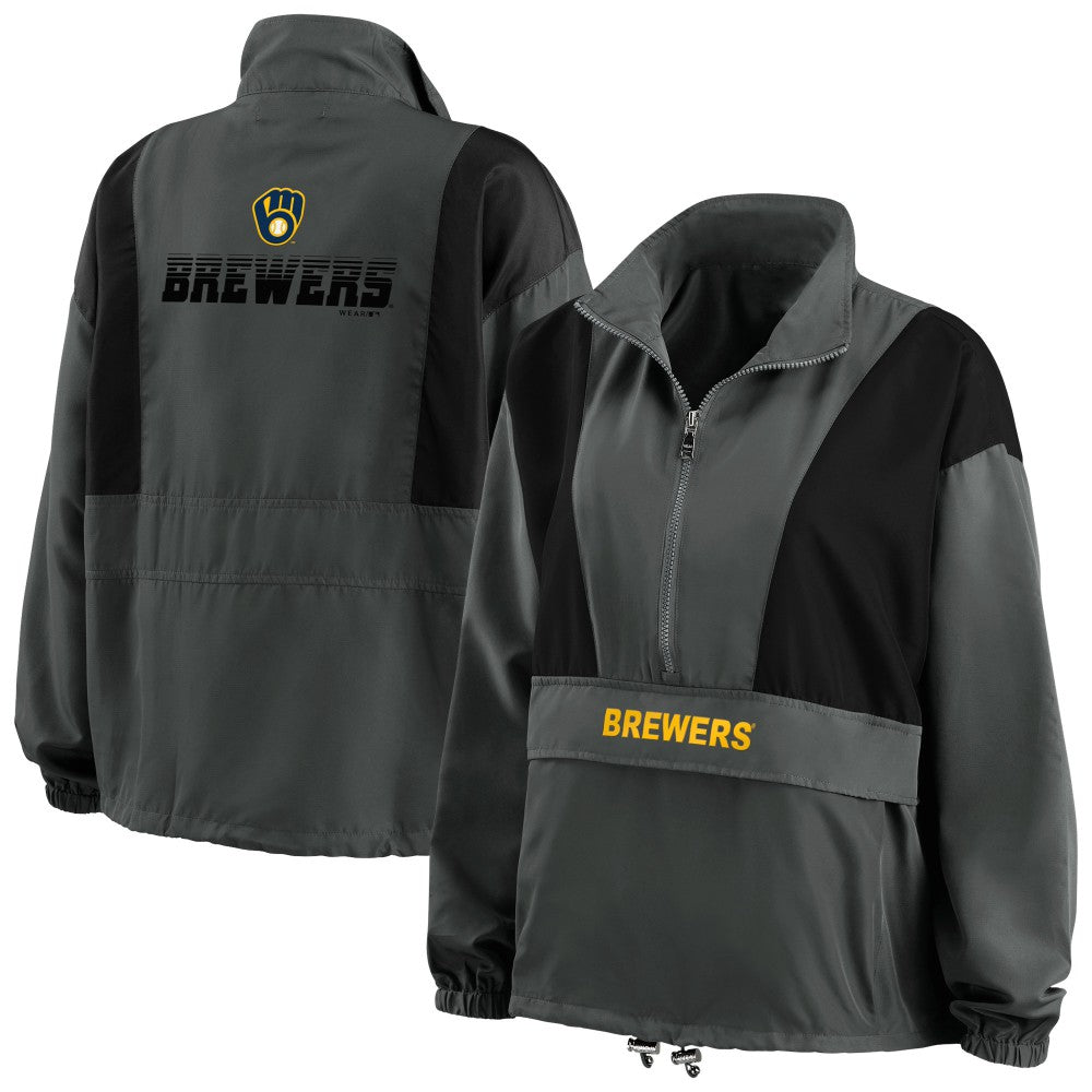Milwaukee Brewers WEAR by Erin Andrews Women's Packable Half-Zip Jacket - Charcoal
