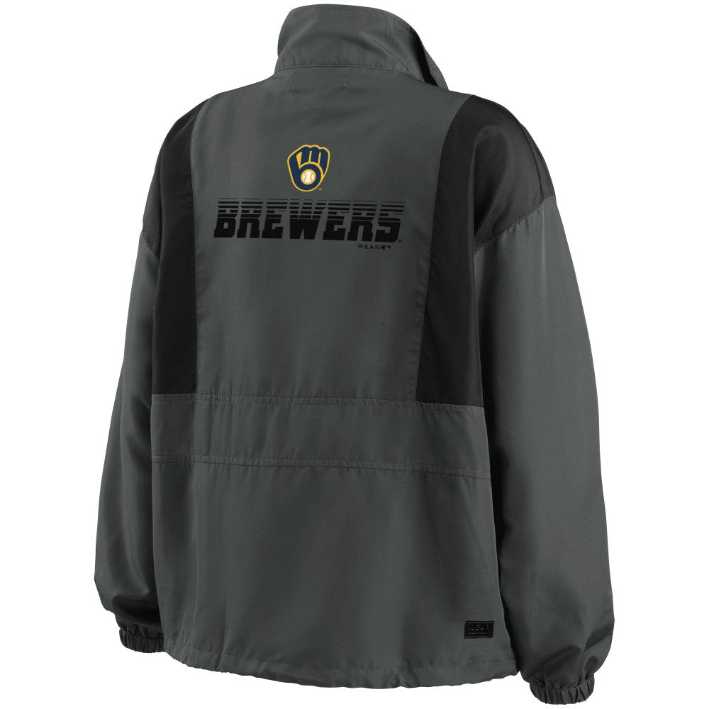 Milwaukee Brewers WEAR by Erin Andrews Women's Packable Half-Zip Jacket - Charcoal