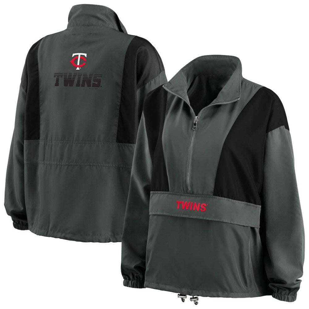 Minnesota Twins WEAR by Erin Andrews Women's Packable Half-Zip Jacket - Charcoal