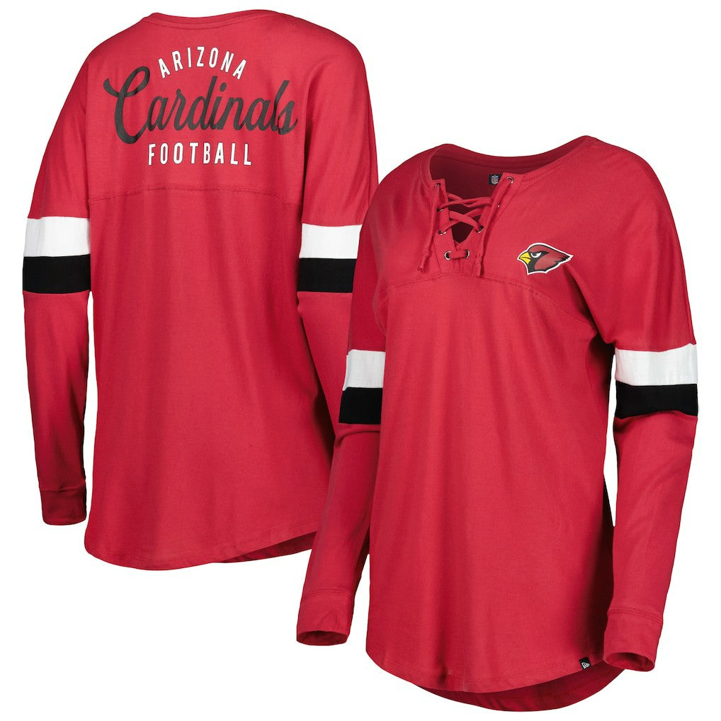 Arizona Cardinals New Era Women's Athletic Varsity Lace-Up Lightweight Long Sleeve T-Shirt - Cardinal on sale