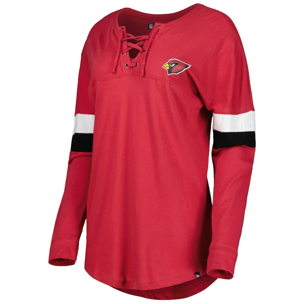 Arizona Cardinals New Era Women's Athletic Varsity Lace-Up Lightweight Long Sleeve T-Shirt - Cardinal on sale