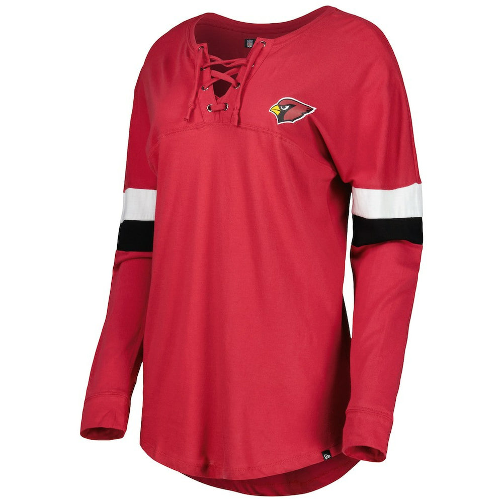 Arizona Cardinals New Era Women's Athletic Varsity Lace-Up Lightweight Long Sleeve T-Shirt - Cardinal on sale