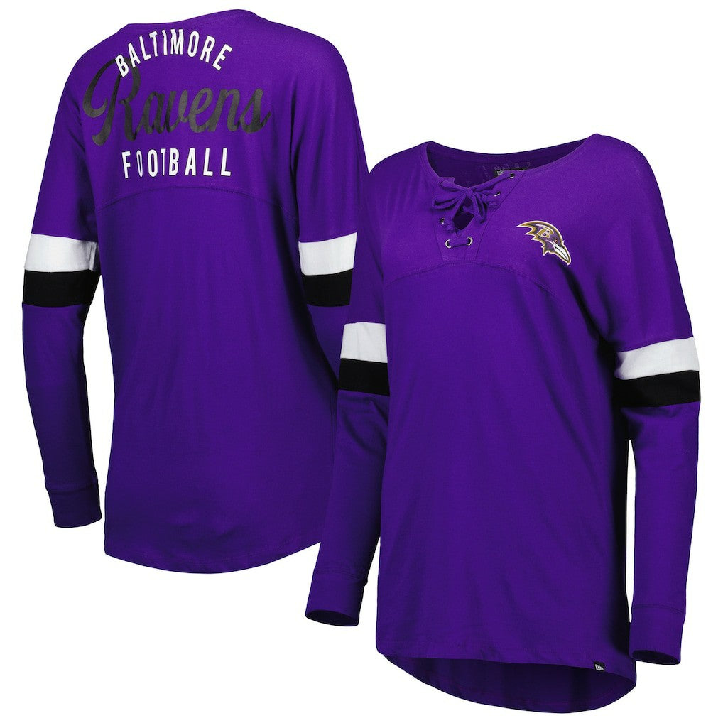 Baltimore Ravens New Era Women's Athletic Varsity Lace-Up Lightweight Long Sleeve T-Shirt - Purple cheap