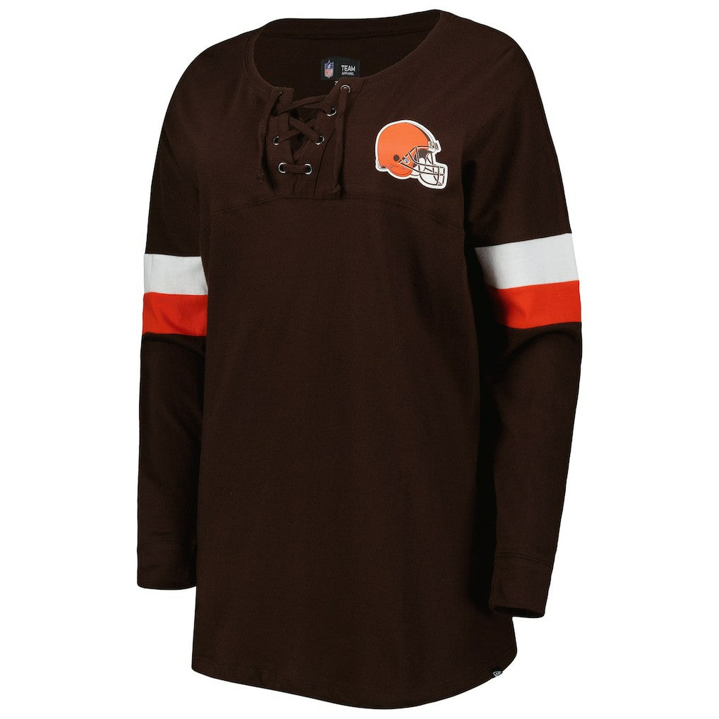 Cleveland Browns New Era Women's Athletic Varsity Lace-Up Lightweight Long Sleeve T-Shirt - Brown on sale