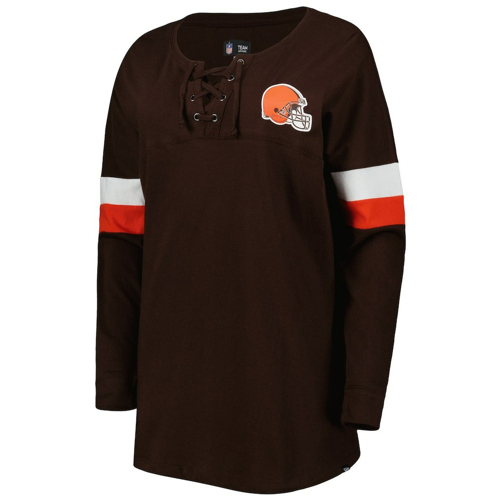 Cleveland Browns New Era Women's Athletic Varsity Lace-Up Lightweight Long Sleeve T-Shirt - Brown on sale