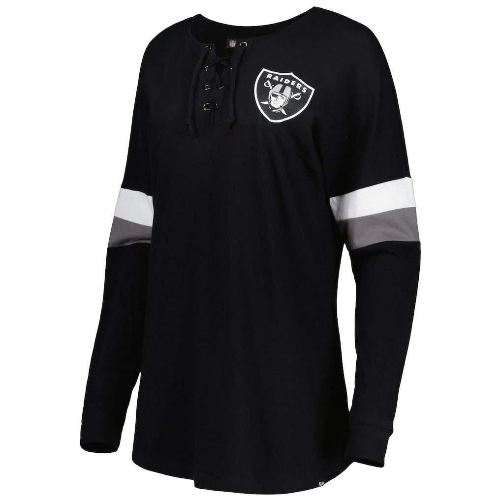 Las Vegas Raiders New Era Women's Athletic Varsity Lace-Up Lightweight Long Sleeve T-Shirt - Black online
