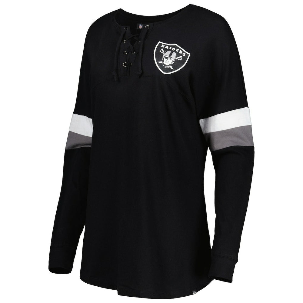 Las Vegas Raiders New Era Women's Athletic Varsity Lace-Up Lightweight Long Sleeve T-Shirt - Black online