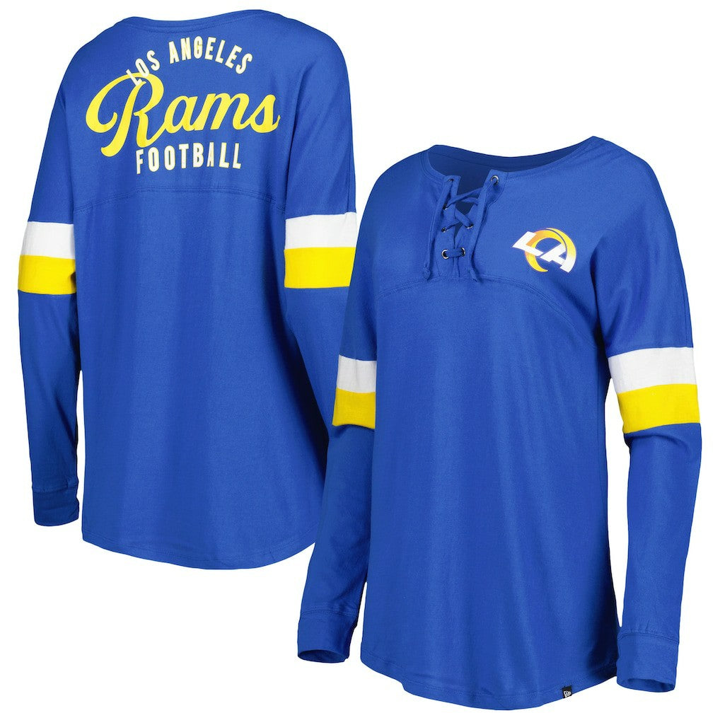 Los Angeles Rams New Era Women's Athletic Varsity Lace-Up Lightweight Long Sleeve T-Shirt - Royal on sale