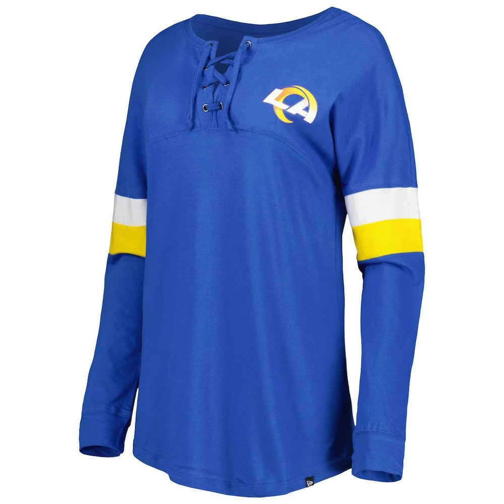 Los Angeles Rams New Era Women's Athletic Varsity Lace-Up Lightweight Long Sleeve T-Shirt - Royal on sale