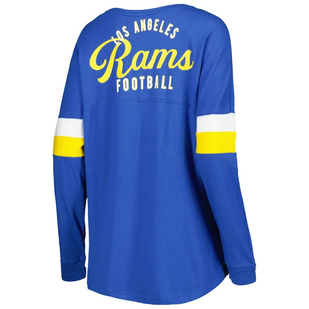 Los Angeles Rams New Era Women's Athletic Varsity Lace-Up Lightweight Long Sleeve T-Shirt - Royal on sale