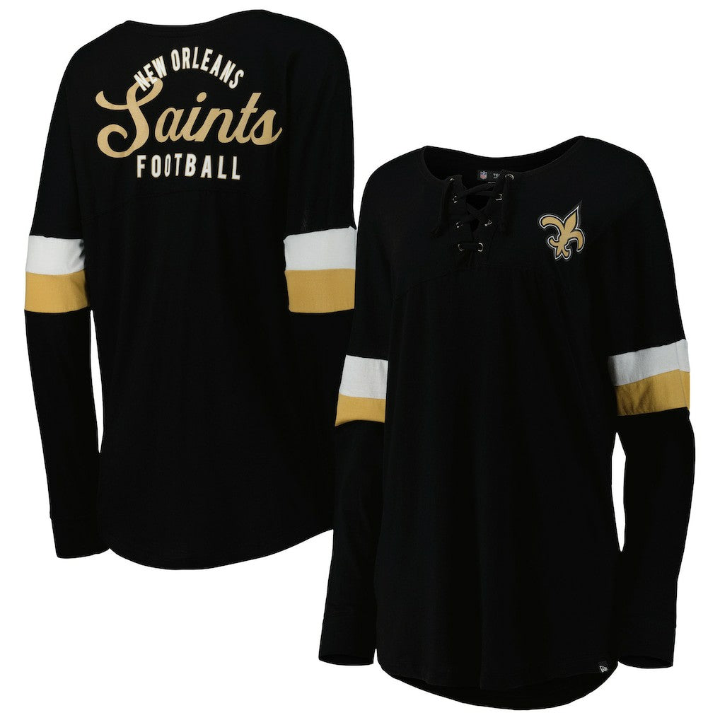 New Orleans Saints New Era Women's Athletic Varsity Lace-Up Lightweight Long Sleeve T-Shirt - Black sale