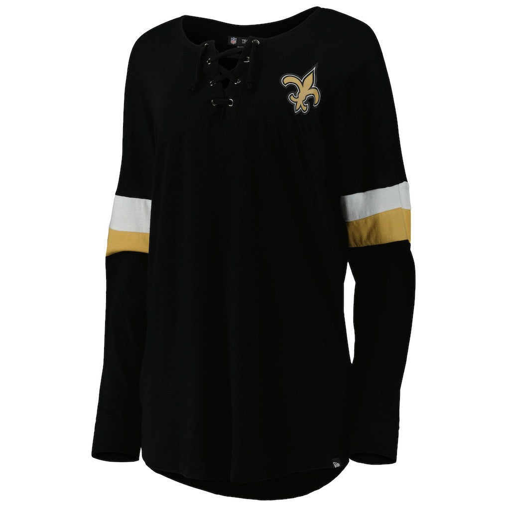 New Orleans Saints New Era Women's Athletic Varsity Lace-Up Lightweight Long Sleeve T-Shirt - Black sale
