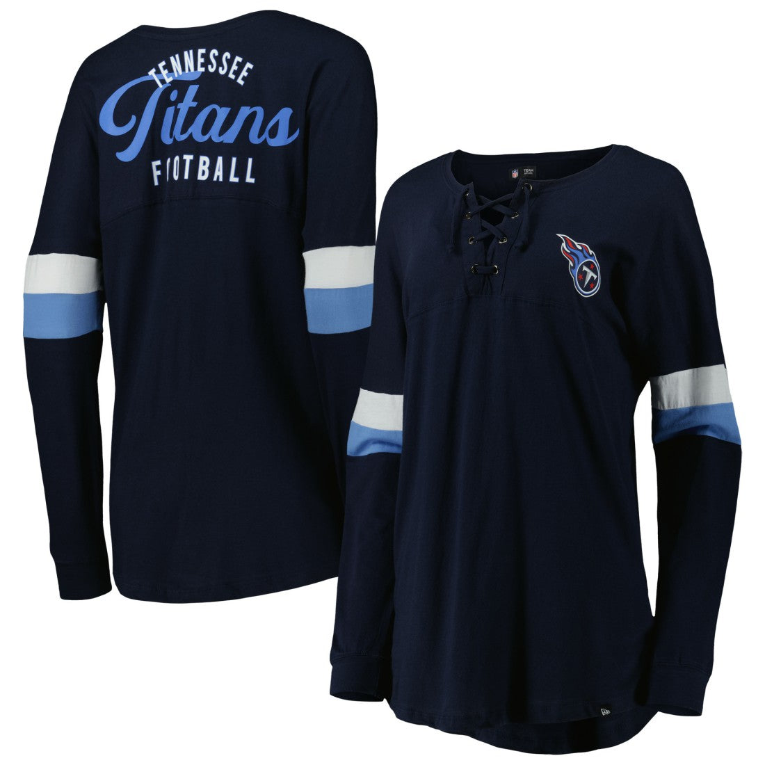 Tennessee Titans New Era Women's Athletic Varsity Lace-Up Lightweight Long Sleeve T-Shirt - Navy cheap