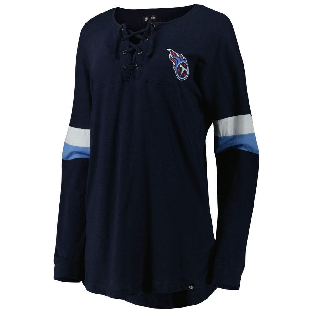 Tennessee Titans New Era Women's Athletic Varsity Lace-Up Lightweight Long Sleeve T-Shirt - Navy cheap