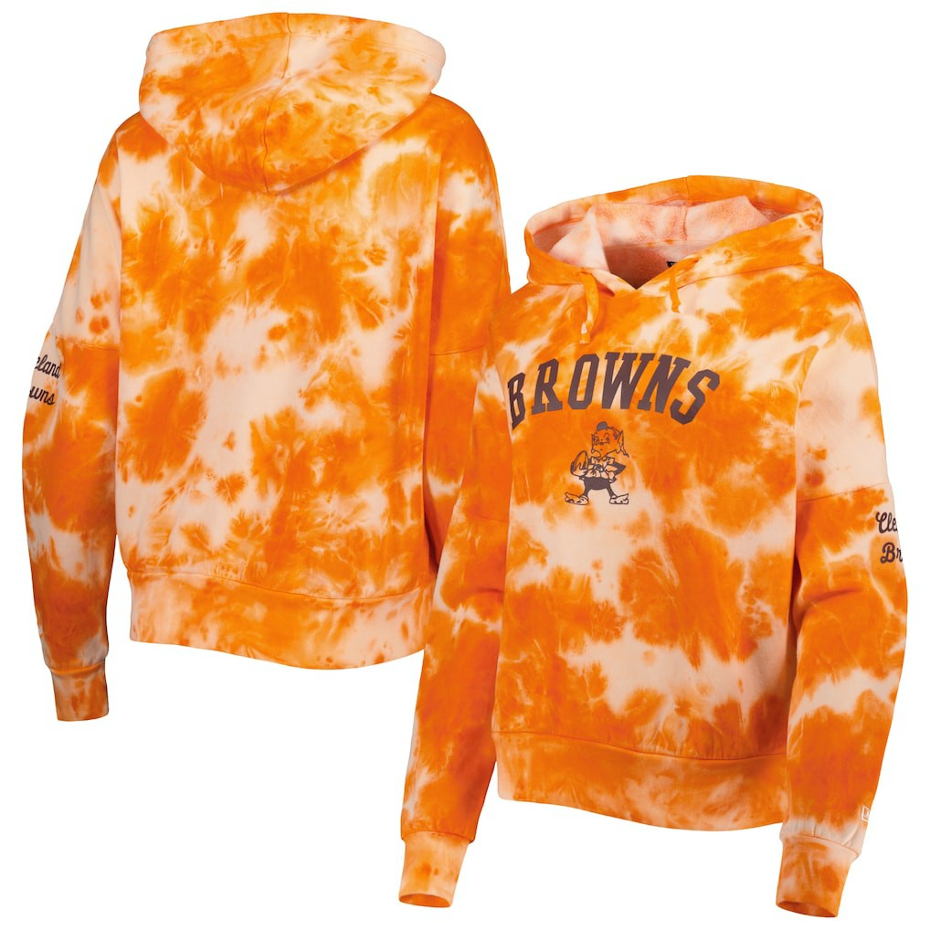 Cleveland Browns New Era Women's Cloud Dye Fleece Pullover Hoodie - Orange cheap
