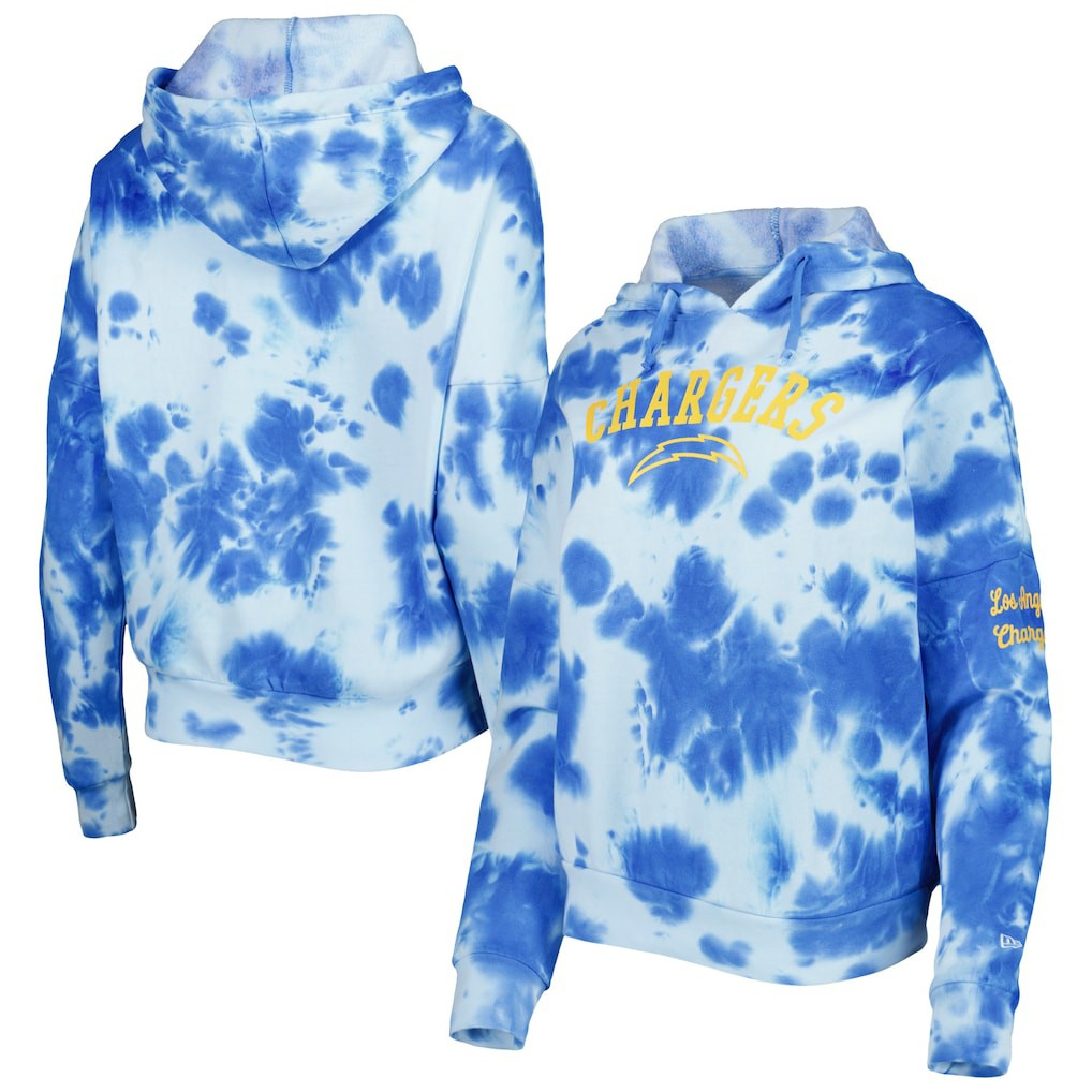 Los Angeles Chargers New Era Women's Cloud Dye Fleece Pullover Hoodie - Powder Blue for sale